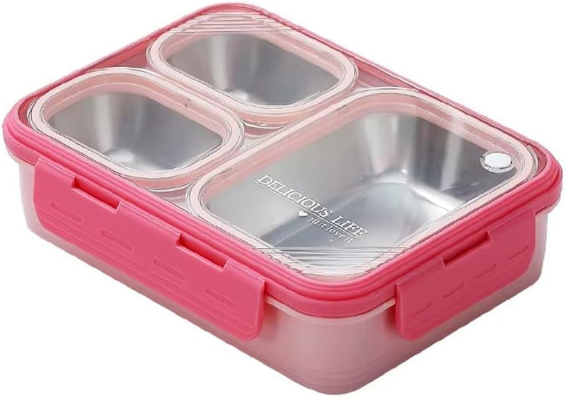 Bento Lunch Boxes, Leak Proof Stainless Steel Lunch Box for Kids, BPA Free Bento for Kids and Adults Tiffin Box for Office and School (Purple, 620 ML, 3 Compartment) - Pink 620 ML, 3 Compartment