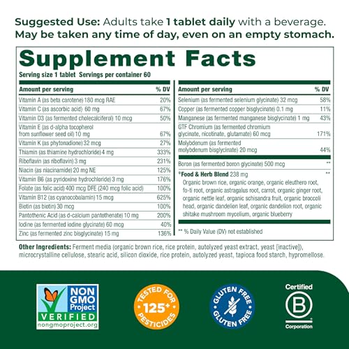 MegaFood Men's One Daily - Multivitamin for Men with Zinc, Selenium, Vitamin B12, Vitamin B6, Vitamin D & Real Food - Immune Support Supplement - Muscle and Bone Health - Vegetarian - 60 Tabs
