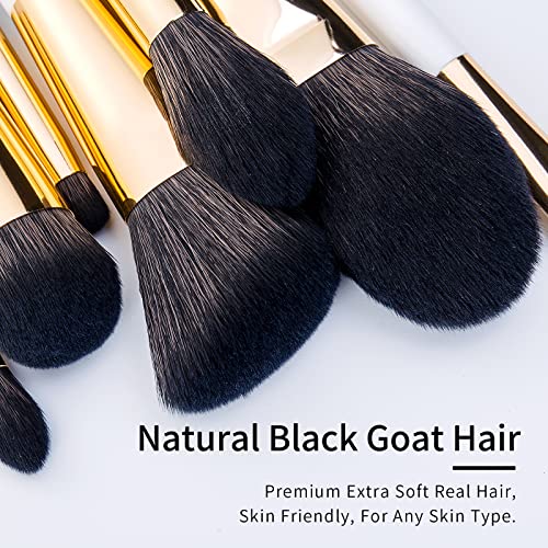 ENZO KEN White and Gold Organic Makeup Brush Set by, 12 Piece Pearls Eyeshadow Brush Sets with Trave Case, Large Thick Face Contour Brushes with Roll up Bag - Professional Basic Sets & Kits