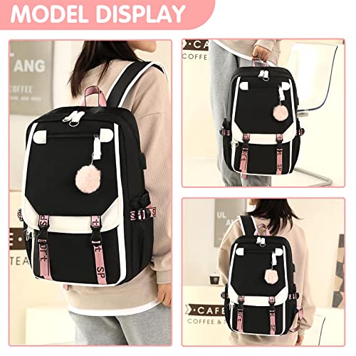 School Bags for Girls, Girls Backpack with Lunch Bag, School bag for Girls Kids Elementary Middle High School College Student 21L Casual Daypack Children Schoolbag with USB Charging Port