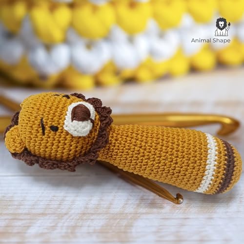 The MOON Brand Handcrafted Crochet Knitted Loop Rattle – Ultra-Soft Newborn Baby Plushie | Adorable Newborn knitted Prop, Plushie & Mini Toy | Safe, Non-Toxic, BPA-Free- Lion