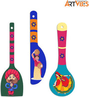 Artvibes Rajasthani Culture Wooden Wall Hanger for Home | Office | Living Room | Gift | Modern Decoration Items | Kitchen Wall Decor | Home Decor Hanging Items (WH_5012N), Set of 3