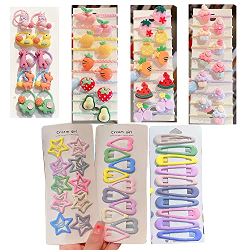 LNYSOTX 70 Pieces Hair Bands Headbands Clips Set for Girls Colorful Hair Barrette Hair Bands Metal Cute Fruit Animal Snap Hair Clips for Girls, Toddlers, Kids