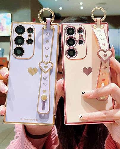 S24 Ultra Luxury Love Heart Plating Case for Girls Slim Soft TPU Cover Compatible with Samsung Galaxy S24 Ultra ???? ????? ????? | ???? ???? ??????? | ?????? ?? ??????? ??????? S24 ????? (Purple)