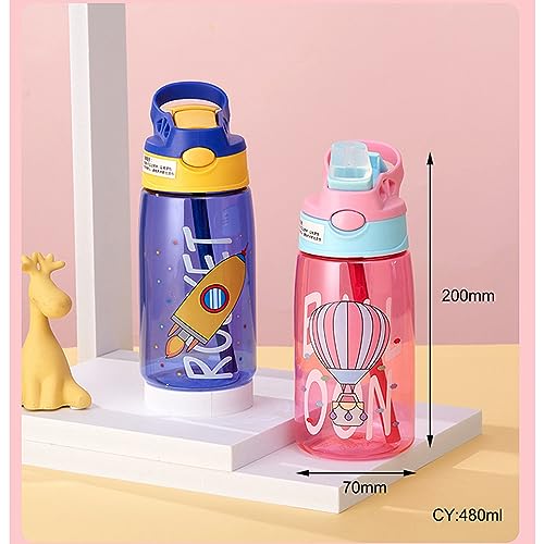 X spring Water Bottle for Kids School, Plastic BPA free Bottle, Cute Girls Water Bottles for School, Nursery Straw Cup, Creative Duck Beak Plastic Water Bottles, 480ML Portable Leakproof Bottle