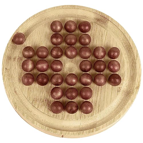 MARGOUN Wooden Solitaire Board Game, Complete Set with Board and 33 Wood Marbles-Fun Vintage Style 1 or 2 Player Activity for Kids and Adults (Solitaire Board)