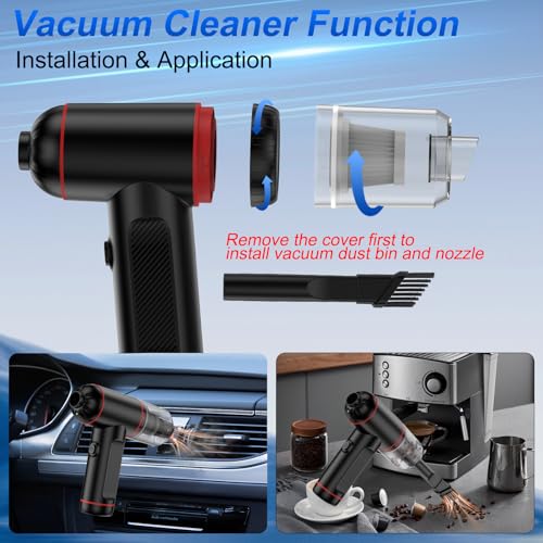 Fanisic Air Duster Vacuum Cleaner, Rechargeable 3 in 1 Cordless Mini Dust Blower/Pump, 3 Gear Portable Air Blower Car Vacuum Cleaner with LED Light & Multi-nozzles for Keyboard