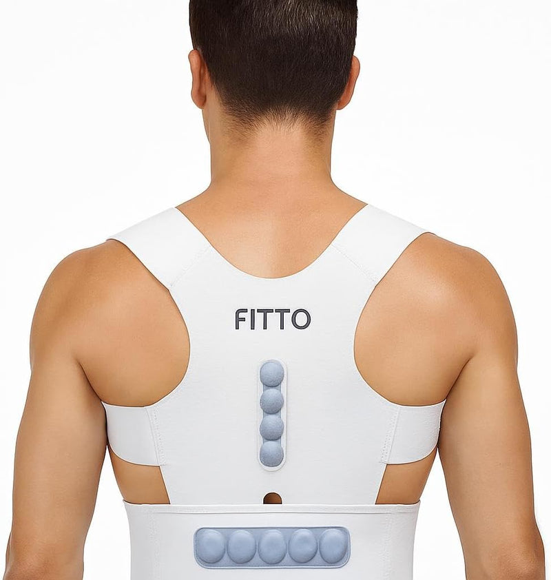 Fitto Full Back Shoulder Brace for Posture Correction Support - White