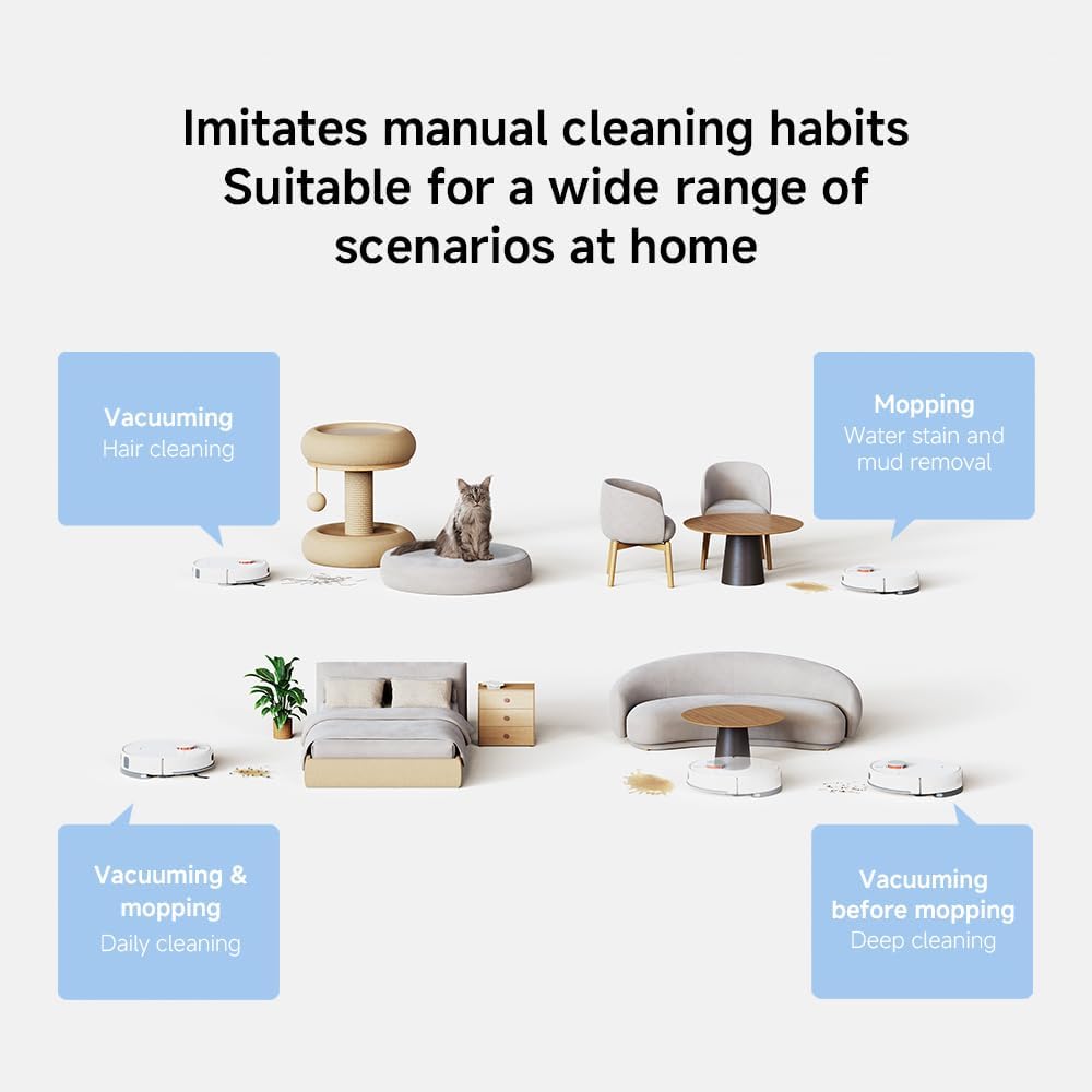Xiaomi Robot Vacuum H40, 10000Pa powerful suction, LDS Navigation, Smart Mapping, Anti-tangle brush, Auto Dust Emptying, 180min Runtime, Works with Xiaomi Home App, Voice Control