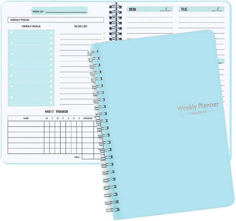 SKY-TOUCH A5 Weekly Planner : To Do List Notebook with 52 Undated Sheets Daily Planner with Goal Habit Tracker Organizer for Office Home School Work Study Life Pink - Blue
