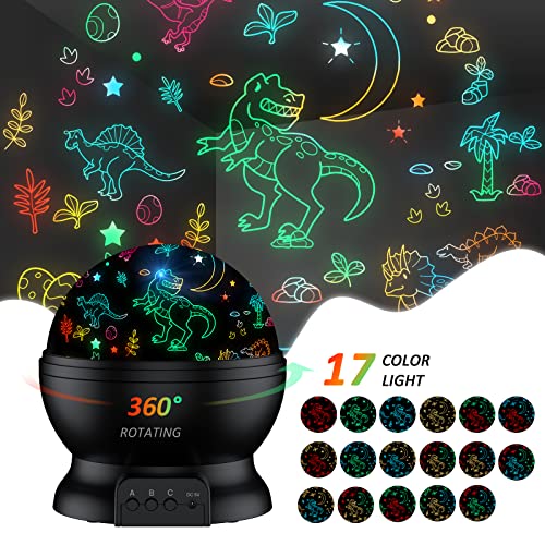 Dinosaur Toys for 3-5-7 Year Old Boys Dino Kids Toys,2 in 1 Night Light with Projector&360Â° Rotation,Boy Toys for Kids Birthday Party Easter Xmas Christmas Gifts Toddler Toys for Boys Age 2-14 (Black)