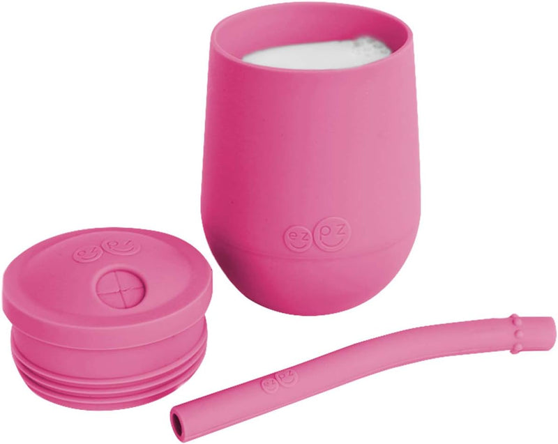 ez pz Ezpz Mini Cup + Straw Training System (Blush) - 100% Silicone Training Cup For Infants + Toddlers - Designed By A Pediatric Feeding Specialist - 9 Months+