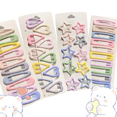 STAYOUNG 40 Piececs Snap Hair Clips Set - Star Heart Hairpins Colorful Non-Slip Metal Hairpins - Delightful Hair Accessories for Women and Girls Hair Accessories