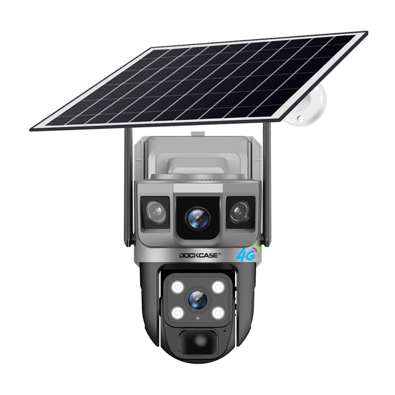 DOCKCASE 4G Sim Card Solar Camera PTZ 360°View Solar Powered Outdoor Security Camera, Night Vision, AI Human Detection, Two Way Audio, IP66 Works with Apps - 3MP