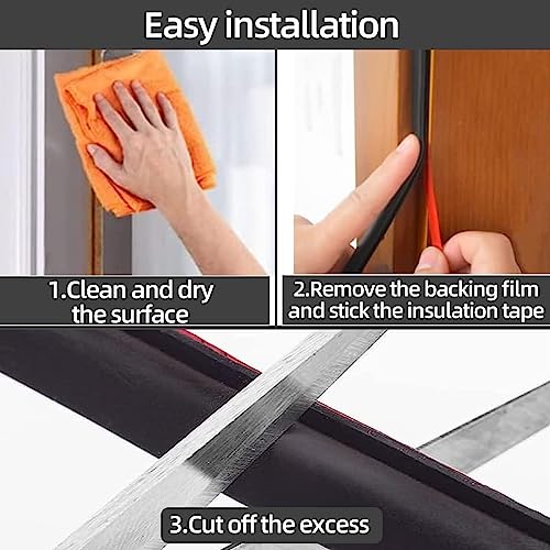 Beynant 19.7Feet Door Weather Stripping Door Seal Strip,Self-Adhesive Rubber Door Insulation Weather Strip for Window and Door Soundproofing D Shape,Weatherstripping for Door Frame Gap Blocker(Black)