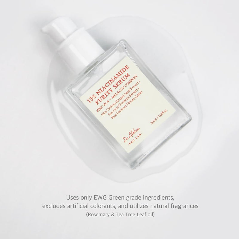 15% Niacinamide Purity Serum - 15% Niacinamide included, Overall skintone and texture improvement, Pore care, Serum control with Zinc. Vegan formula, Korean skincare