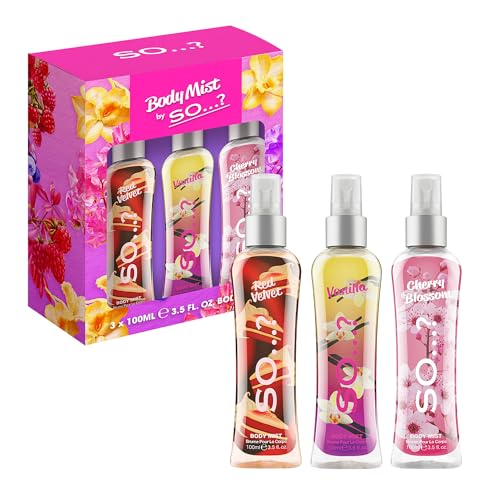 SO?? Body Mist Luscious Trio Womens Body Mist Gift Set, with Red Velvet, Vanilla, & Cherry Blossom, Fragrance Spray Set (3x100ml)