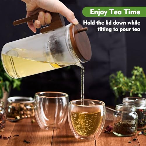 Enchanti Tea Pot, Glass Teapot with Infuser Strainer, Intelligent Water Glass Teapot with Dual Infusers Water Separation Technology,Magical Push Control Glasses Teapot for Loose Leaf&Herbal Teas-600ML