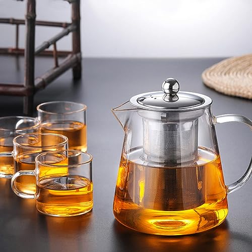 TAPIT Glass Tea Pot, Borosilicate Glass Tea Kettle for Loose Leaf Tea, Transparent Teapot with Stainless Steel Removable Infuser, Microwavable, Dishwasher and Stovetop Safe (750ml-Round)
