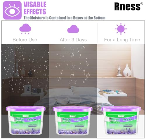 Rness Lavender-Scented Moisture Absorber Boxes,6 Pack Humidity Absorber for Closet Wardrobe Kitchen Bathroom, Moldproof Deodorizing Desiccant Dehumidifier Boxes(600ml 10.5Oz Absorption Per)