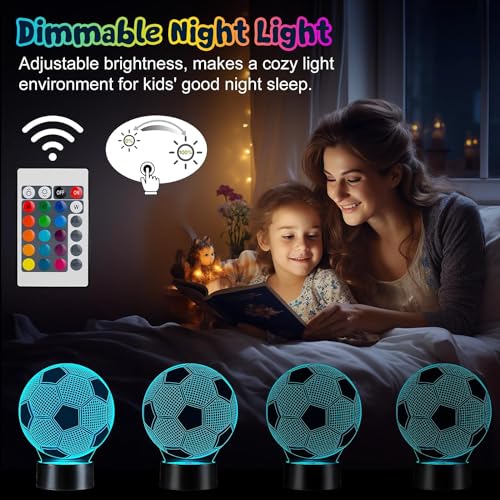 SHOPPING VIBES Your One Stop Shop 3D Illusion Night Light - Dual Designs Football & Basketball, Remote Control 16 Colors Change, Perfect Sports Fan Gift for Any Occasion (Football)