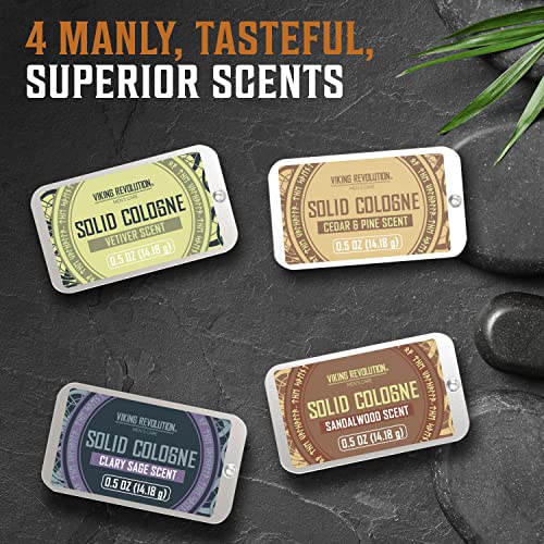 Viking Revolution - Mens Solid Colognes Men - Perfumes For Men - Men Solid Perfume with Cedar Wood, Clary Sage, Vetiver, Sandalwood - 4 Pack - 0.5 Oz / 14g Each