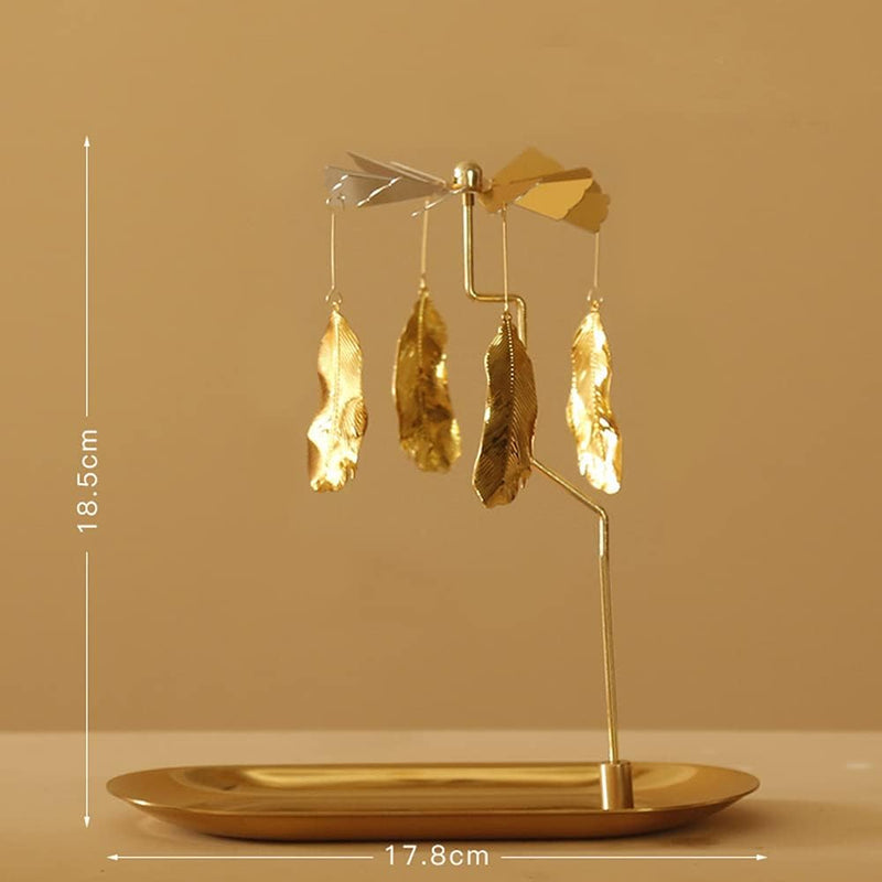 Creahaus Rotating Candle Holder with Tray, Gold Candle Spining Metal Holder for Christmas, Valentine's Day, Party Table Decor, Gift (Gold Carousel)