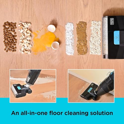 BLACK+DECKER Cordless Wet Dry Vacuum Cleaner and Mop, Vacuum Wash Duo, Self-Cleaning, Edge Cleaning Design, Digital Display, Compact and Space-Saving, Blue - VW252BR-B5