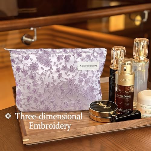 STARDW Flower Cosmetic Bags Makeup Bags for Women and Girls,Travel Makeup Bag Large Capacity Canvas Makeup Bag,Makeup Organizer Bag Zipper Pouch, Embossed pink, Large Capacity Aesthetic Makeup Bags