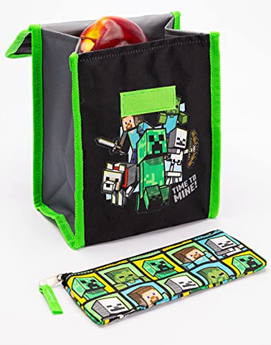 Minecraft Kids School Backpack and Lunch Box 5 Pieces One Size, Black, One Size, Black, One Size, Black, Taille unique