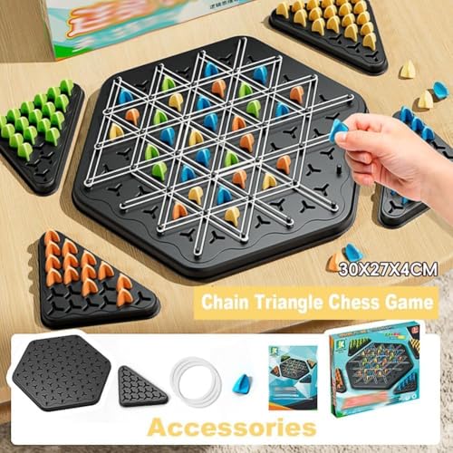 Chain Triangle Chess Game- Family Fun Night Chess Set,Strategy Board Game for Kids & Adults, 2-4 Players, Interactive Brain Teaser,Puzzle Games,Birthday Gift for Age 3-12 Years Old Boys Girls