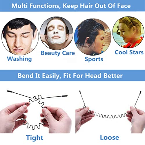 XINGZHE Metal Hair Bands for Men Women's Headbands, Unisex Black Wavy Spring Sports Headband for Men's Hair Band Hoop Clips Women Accessories Simple Elastic Non Slip Wide Headwear Bandeau Outdoors