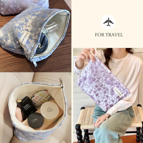 STARDW Flower Cosmetic Bags Makeup Bags for Women and Girls,Travel Makeup Bag Large Capacity Canvas Makeup Bag,Makeup Organizer Bag Zipper Pouch, Embossed pink, Large Capacity Aesthetic Makeup Bags