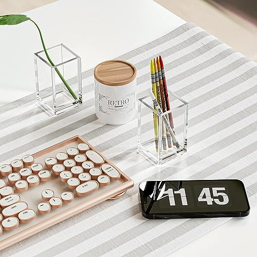 Benting Clear Acrylic Pencil Pen Holder Cup,Desk Accessories Holder,Makeup Brush Storage Organizer,Modern Design Desktop Stationery Organizer for Office School Home Supplies (4)