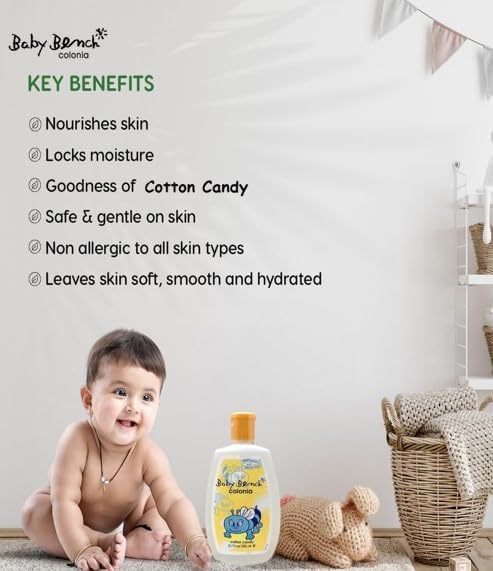 Baby Bench Colonia COTTON CANDY COLOGNE | Perfume for Babies, Gentle & Safe, Mild Fragrance | Long-lasting Moisture & Delicate Fragrance | Safe for Mother's Hands & Baby's Skin 200 ml - (Pack of 3).