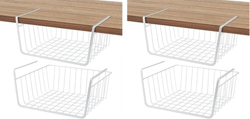 1Pcs Kitchen Under Shelf Storage Basket Large Lightweight Metal Organizer Rack 40 X 26 X 14 cm (White) - Pack of 2