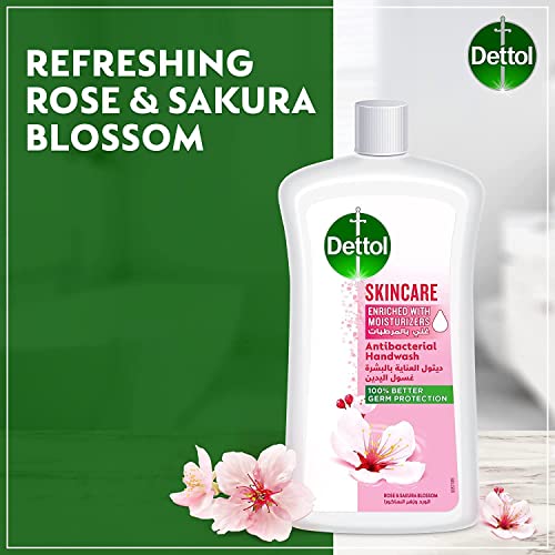 Dettol Skincare Liquid Handwash Refill, Rose & Sakura Blossom Scent, 1L x 2