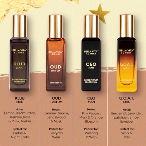 BellaVita Luxury Perfume Gift Set for Men | Includes CEO Man, KLUB, OUD, GOAT, Perfumes | Woody, Citrusy and Dominating Long Lasting Mens Perfume Set | Oud Perfume for Men | Luxury Collection Perfumes
