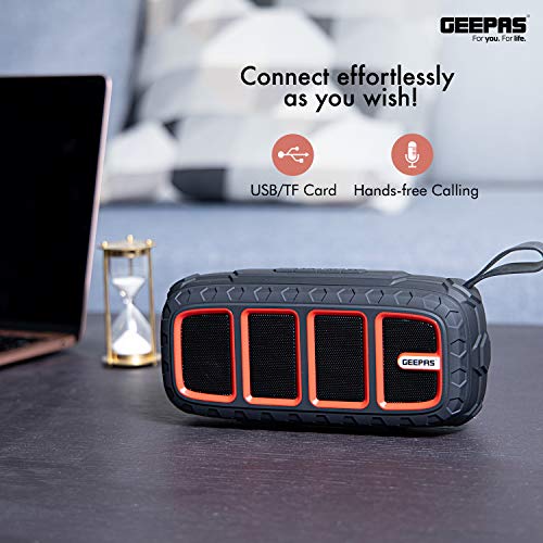Geepas GMS11183 Bluetooth Rechargeable Speaker - Portable Wireless Speakers Long Hours Playtime 1200mAh Battery with Powerful Bass TF Card AUX USB Playback - Loud Speaker for Home Party Outdoor
