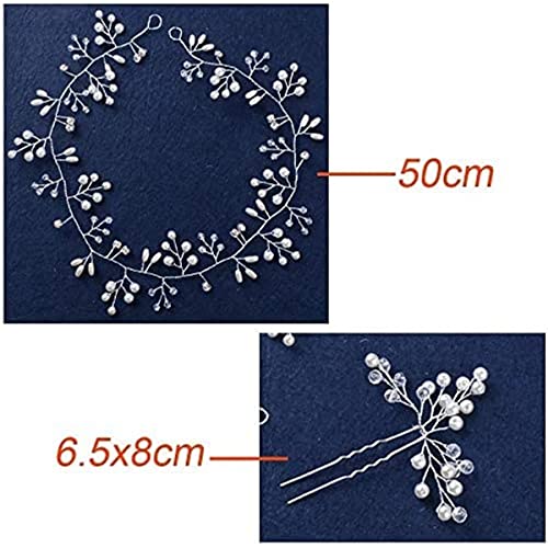 Benting Bridal Wedding Hair Vine,Extra Long Pearl and Crystal Beads Bride Head Piece,Silver Hair Accessories for Women and Girls