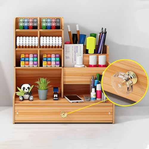 Excefore Desk Organizers Office Storage Supplies, Pen Holder Accessories for Pencil Marker - Wooden Desktop Stationary Organization for Office Decor - Art Supply Desk Caddy for Classroom School Home
