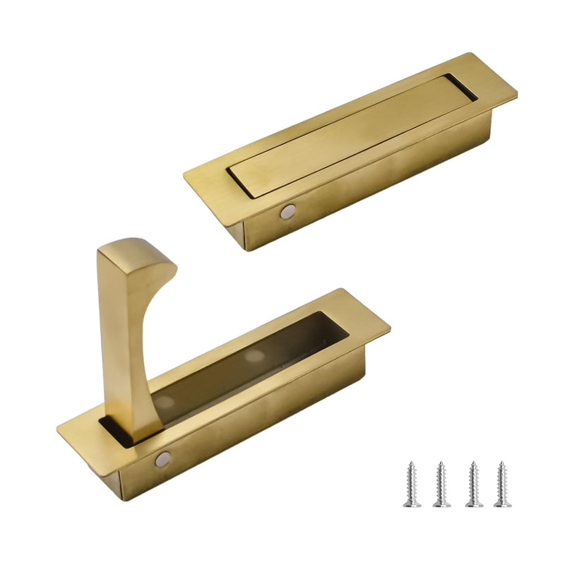 UFURMATE Flush Mount Door Pull, 2PCS 304 Stainless Steel Pocket Door Handle Brushed Flush Mount Hardware Edge Pull for Closet (Brushed Gold)