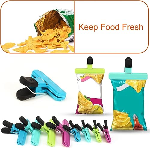 Chip Clips, 8 Pack Assorted Sizes Colors Food Bag Clips, Upgrade Wide Open Bag Clips for Food Storage with Air Tight Seal Grip (4 x L, 4 x S)