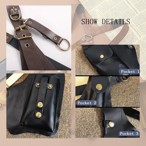 KARFRI Anti Theft Harness for Men,Men's Retro Backpack with Underarm Crossbody Bag,Anti-Theft Harness Wallet,Adjustable Leather Strap Wallet (B)