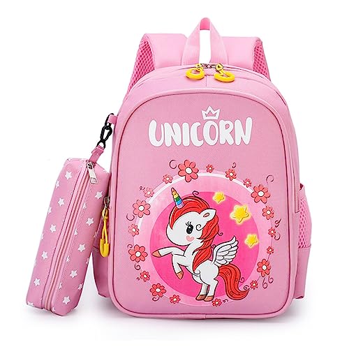 BBAUER Unicorn Backpack for Girls, Cute Kids School Bags with Pencil Pouch, Toddler Backpack, Lightweight Preschool Bookbag for Elementary Kids, for 3-12 Year Old, Pink
