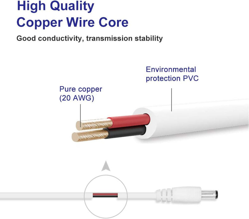 DC Extension Cable 2 Pack 10FT/3M 2.1mm x 5.5mm Male to Female DC Extension cord for Power Adapter, EZVIZ, WANSVIEW, Sricam, Dericam, CCTV Security WiFi IP Camera, Bird Box Camera, LED Strip Light