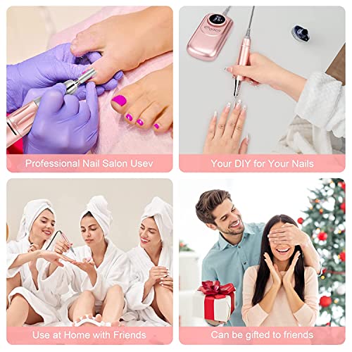 Rechargeable Nail Drill, Portable E File Nail Drill with Display Screen, 35000 RPM Professional Electric Nail File Kit with 11 Nail Drill Bits for Acrylic, Gel Nails Manicure Pedicure Polishing Shape