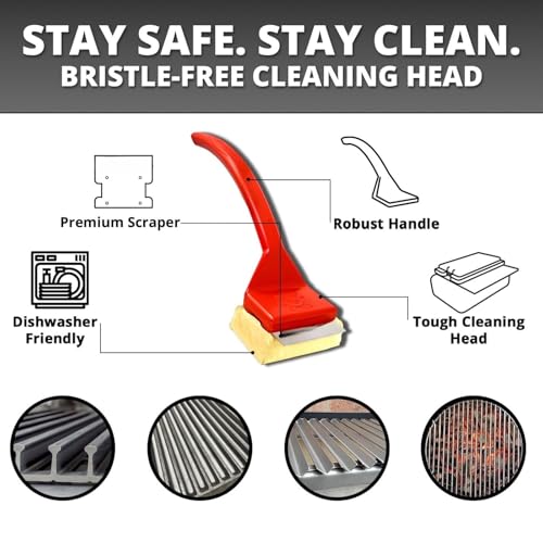 THE WHITE SHOP BBQ Replaceable Scraper Cleaning Head, No Bristle - Durable and Unique Scraper Tools for Cast Iron or Stainless-Steel Grates, Barbecue Cleaner (Scraper Brush)