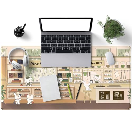 Adorable Kawaii Large Desk Mat Beige Anime Mouse Pad: XXL Extended Gaming Mousepad with Non-Slip Rubber Base, Cute Desk Accessory for Computer and Laptop, Ideal for Gaming and Office 31.5'' x 15.7''