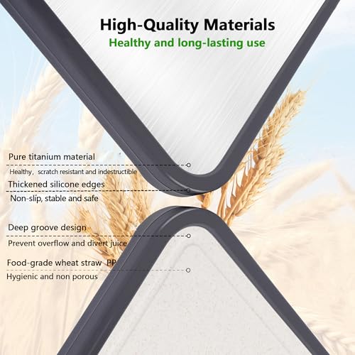 Titanium Cutting Board for Kitchen, Double-sided Chopping Board Titanium and Wheat Straw PP, Large Cutting Boards for Meats, Fruits and Vegetables, 15”×10.5”